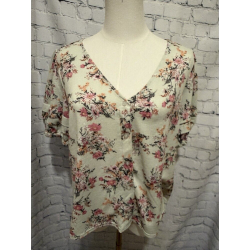 Melloday Top Womens Cottage Core Floral Flowers Flutter Sleeve Medium